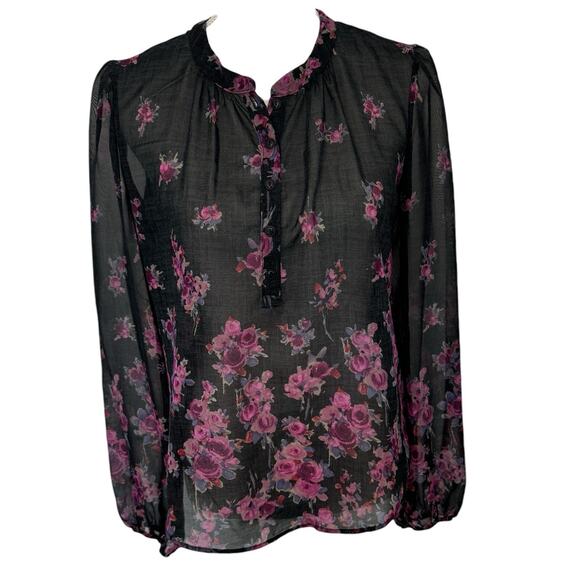 LILY WHITE Top Womens Medium Black Floral Cottagecore Feminine English Garden - Picture 1 of 8